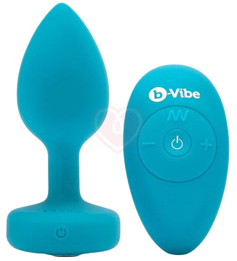 Маленькая вибропробка b-Vibe Vibrating Jewel Plug с кристаллом и пультом бирюзовая фото 7