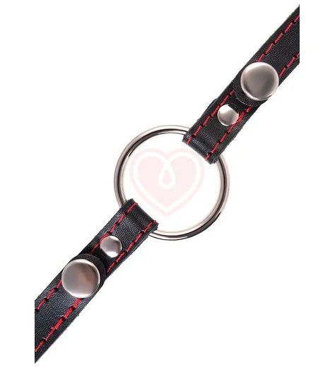 Кляп со съемным кольцом 4 см и красной строчкой Pecado BDSM черный фото 4