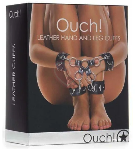 Наручники и оковы с крестообразным креплением Ouch! Leather Hand and Leg Cuffs фото 2