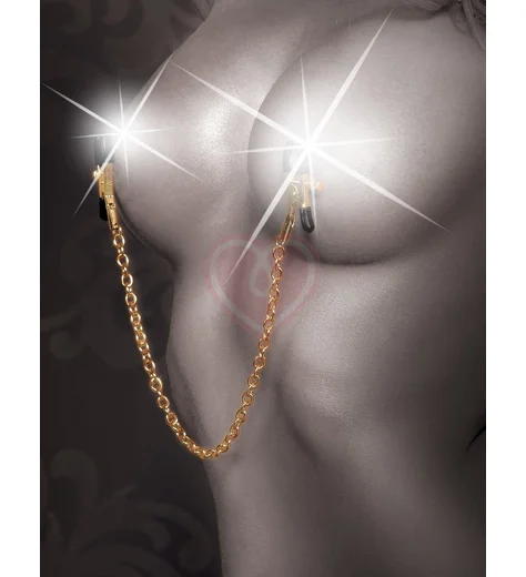 Зажимы на соски Pipedream Gold Chain Nipple Clamps чёрные с золотом фото 3