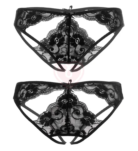 Трусики кружевные с ажурными вырезами чёрные фото 3
