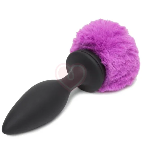 Большая анальная пробка с хвостом и кристаллом Happy Rabbit чёрно-фиолетовая фото 3
