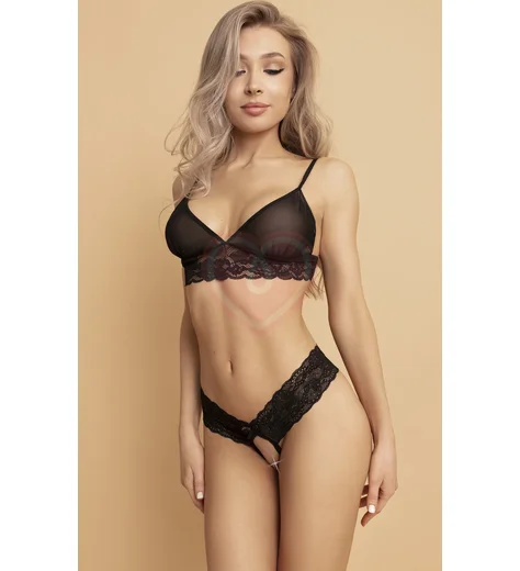 Кружевные трусики с цветочным узором и открытым доступом Easy To Love чёрные фото 2