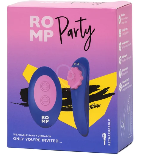 Клиторальный вибратор в трусики с дистанционным управлением Romp Party синий с розовым фото 12
