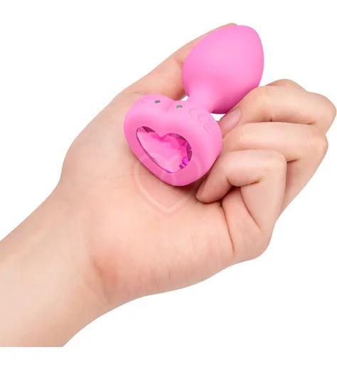 Анальная пробка с кристаллом сердцем и вибрацией b-Vibe Heart Shape Jewel Plug S/M розовая фото 3