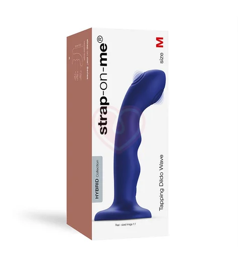 Вибратор с пульсирующей головкой Strap-On-Me Tapping Dildo Wave M синий фото 15