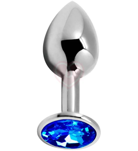 Стальная анальная пробка Alive Mini Metal Butt L с голубым кристаллом фото 1
