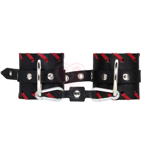 Наручники с красной окантовкой Pecado BDSM черные фото 3