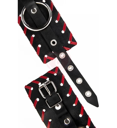 Наручники с красной окантовкой Pecado BDSM черные фото 8