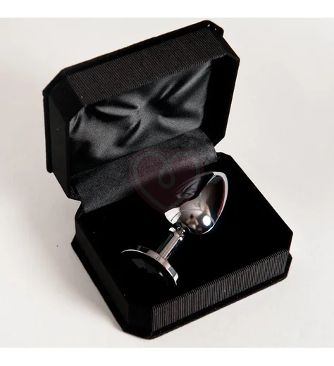 Подарочная большая анальная пробка Jewelry Butt Plug Silver Black серебряная с чёрным агатом фото 2