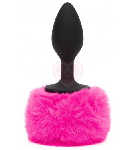 Маленькая анальная пробка с хвостиком Happy Rabbit чёрно-розовая фото 2