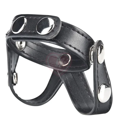 Кожаное кольцо на член с разделителем мошонки V-Style Cock Ring фото 2