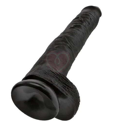 Огромный фаллоимитатор на присоске с мошонкой King Cock with Balls 37 см чёрный фото 3