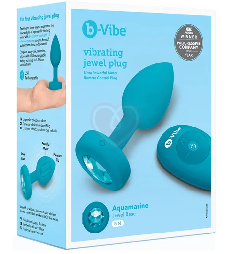 Маленькая вибропробка b-Vibe Vibrating Jewel Plug с кристаллом и пультом бирюзовая фото 2