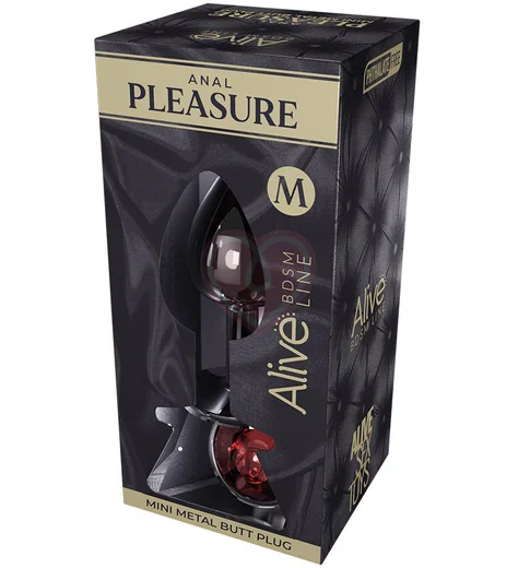 Стальная анальная пробка Alive Mini Metal Butt M с красным кристаллом фото 2