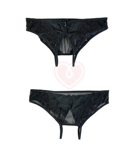 Трусики открытые внизу с кружевными вставками чёрные фото 3