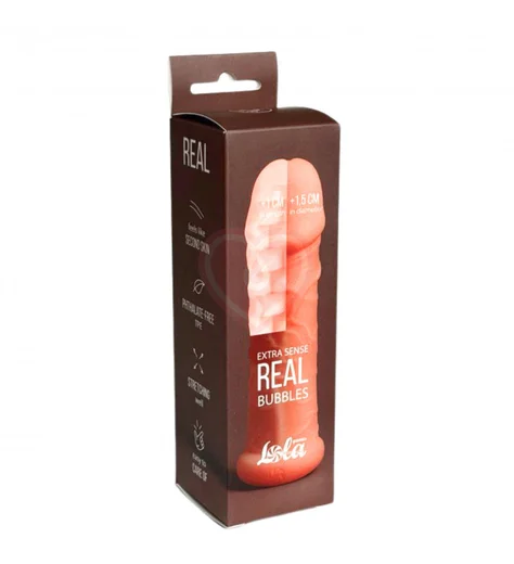 Насадка-удлинитель члена с двухсторонним рельефом Real Extra Sense Bubbles фото 5