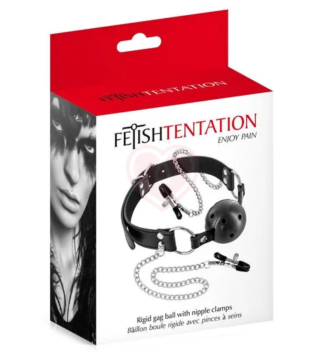 Кляп Fetish Tentation с шариком и зажимами для сосков фото 2