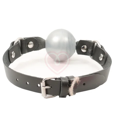 Кляп Лунный Свет на чёрном ремешке с серебристым шариком фото 2