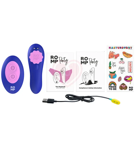 Клиторальный вибратор в трусики с дистанционным управлением Romp Party синий с розовым фото 11