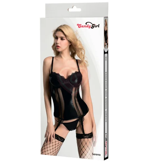 Корсаж, стринги и чулки Candy Girl Serena чёрные фото 3