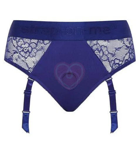 Кружевной пояс для страпона с подвязками Strap-On-Me Harness Lingerie Diva синий фото 1