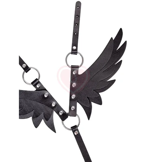 Кожаная портупея с крыльями Pecado BDSM черная фото 3
