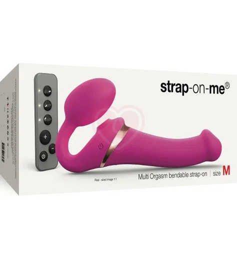 Безремневой страпон с вакуумной стимуляцией и пультом Strap-On-Me Multi Orgasm M розовый фото 3