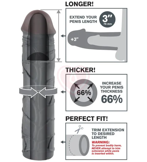 Удлиняющая и утолщающая насадка для пениса Mega Extension 23 см черная фото 3