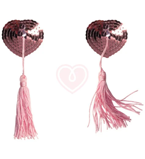 Пэстисы Burlesque Gipsy сердечки из пайеток с длинными кисточками розовые фото 2