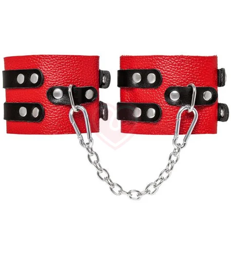 Красные кожаные оковы с двумя чёрными ремнями Crazy Handmade фото 2