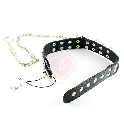 Кожаный ошейник с шипами и поводком Sitabella чёрный фото 3