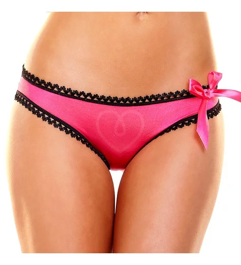 Трусики с ажурной попкой и бантиком Hustler Lingerie чёрно-розовые фото 2