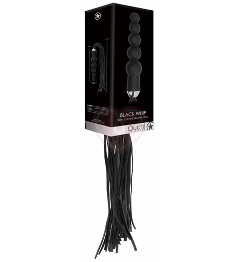 Плётка с ручкой-стимулятором Ouch! Whip with Curved Silicone Dildo чёрная фото 3