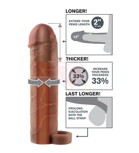 Насадка удлинитель с кольцом на мошонку Perfect Extension with Ball Strap 20 см мулат фото 2