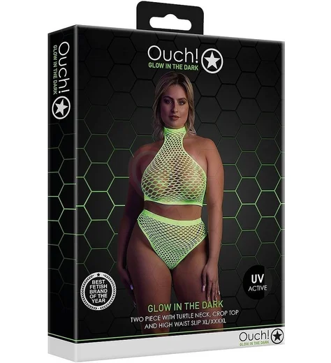 Комплект с топом и трусиками Ouch Glow Plus size светящийся в темноте зеленый неон фото 5