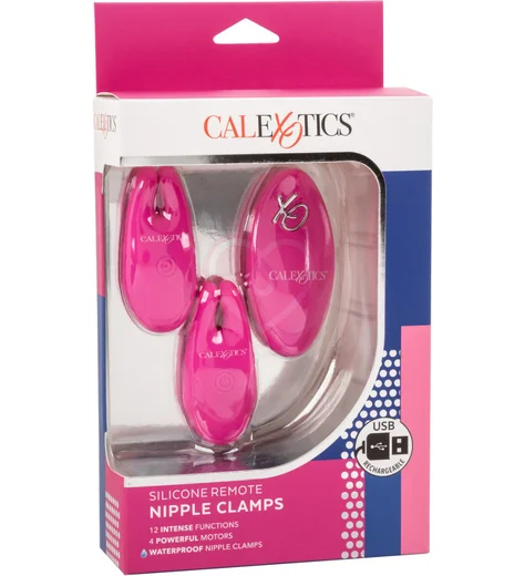 Зажимы для сосков с вибрацией и пультом Remote Nipple Clamps розовые фото 9