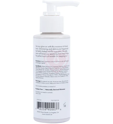 Мерцающий лосьон для тела CG Glow Vanilla Cupcake Shimmer Lotion с серебряными блестками и запахом в фото 2