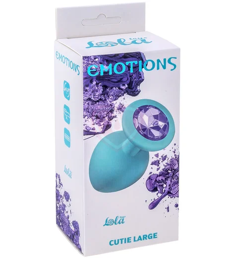 Большая анальная пробка Emotions Cutie Large бирюзовая с фиолетовым кристаллом фото 2