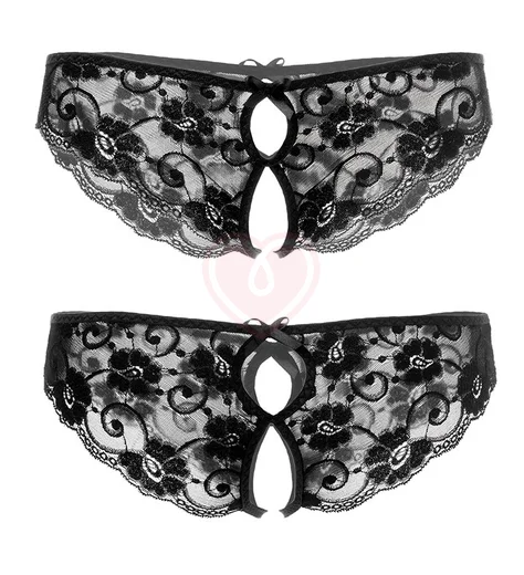 Кружевные трусики открытые внизу чёрные фото 3