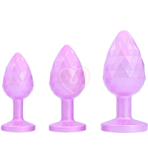 Текстурная алюминиевая анальная пробка Kanikule Small с кристаллом розовая фото 2