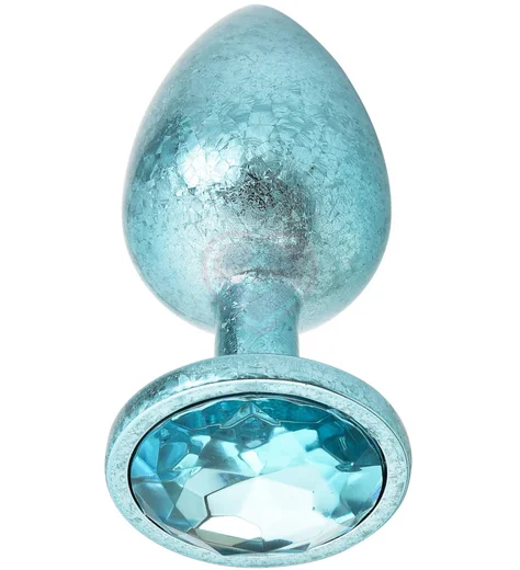 Алюминиевая анальная пробка Kanikule Medium с гранёным кристаллом голубая фото 2