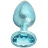 Алюминиевая анальная пробка Kanikule Medium с гранёным кристаллом голубая фото 3