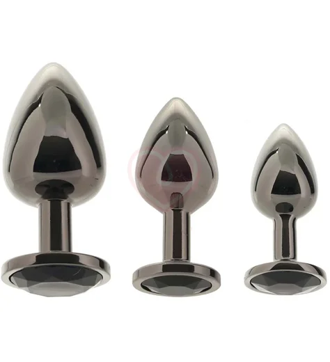 Полированная алюминиевая анальная пробка с кристаллом Kanikule Medium чёрная фото 2