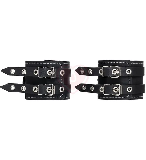 Ножные оковы с двумя ремнями и красной подкладкой Pecado BDSM черные фото 4