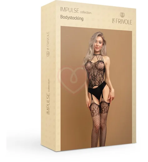 Кружевной боди-комбинезон с имитацией чулок и открытым доступом Impulse чёрный фото 8
