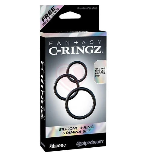 Набор из 3 эрекционных колец Silicone 3-Ring Stamina Set чёрные фото 3