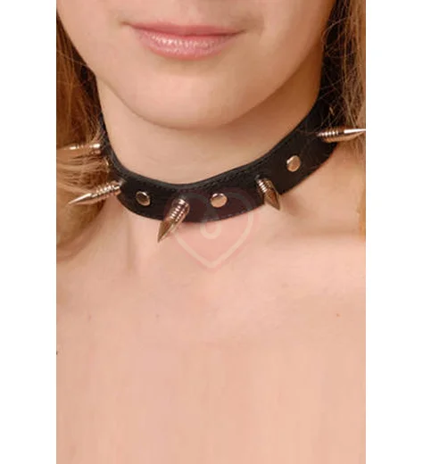 Узкий ошейник с длинными шипами и поводком Sitabella чёрный фото 2