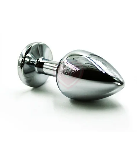 Большая алюминиевая анальная пробка Large с прозрачным стразом фото 2