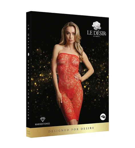 Ажурное платье со стразами Le Desir Star Rhinestone красное фото 5